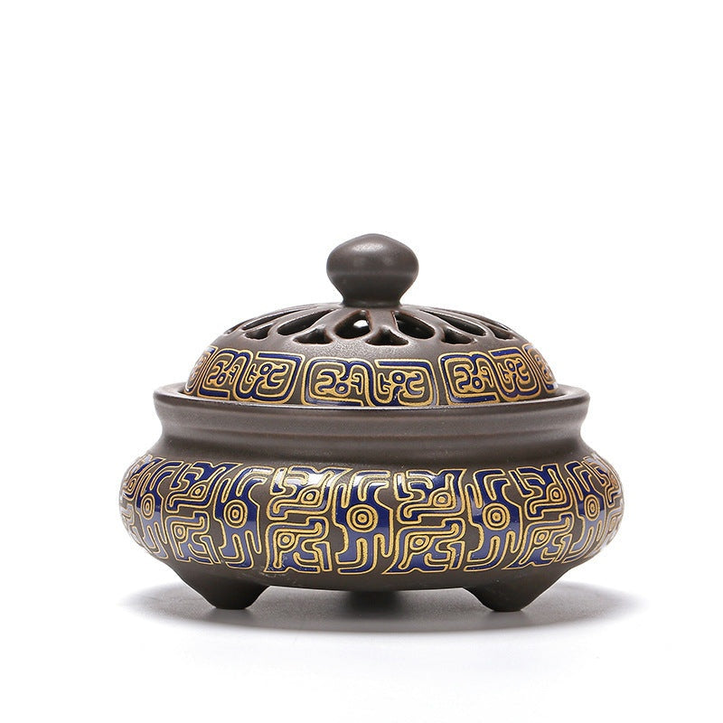 The Ember Glow — Ceramic Cloisonné Incense Burner with Backward Channel