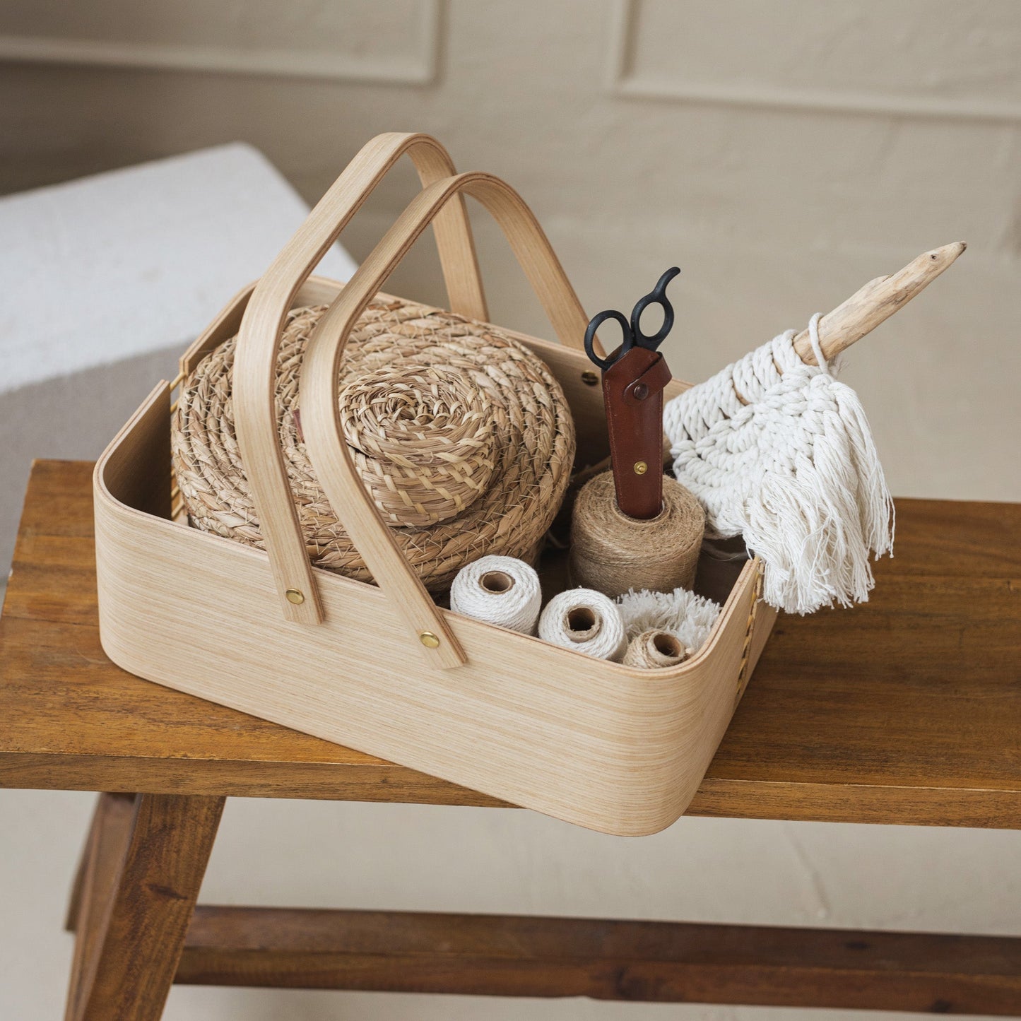 Wooden Basket, Natural Oak with Handles - Empty Inside