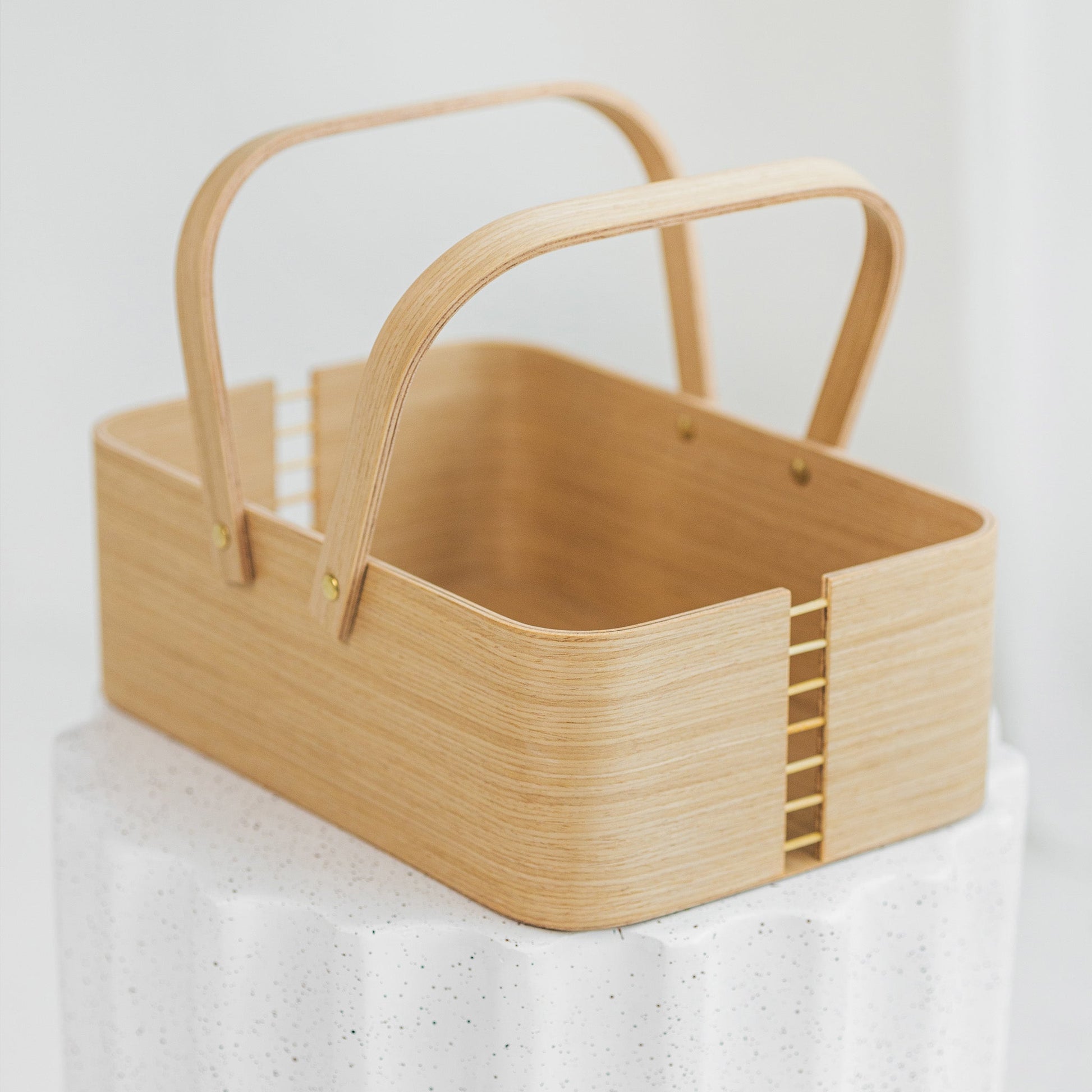 Wooden Basket, Natural Oak with Handles - Main Image
