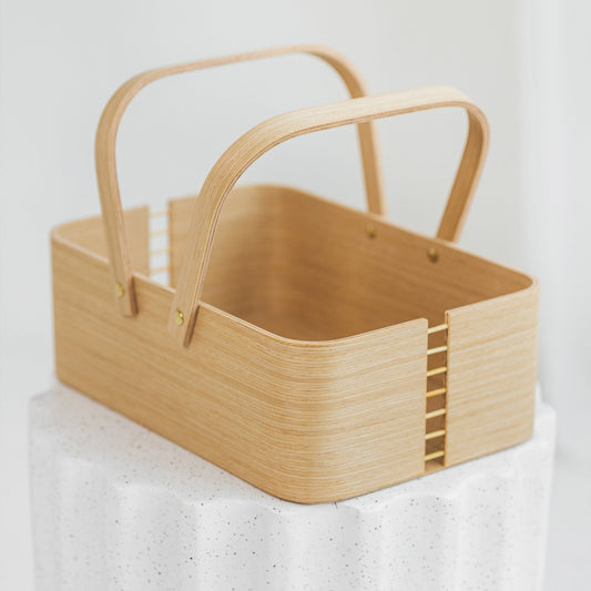 Wooden Basket, Natural Oak with Handles - Main Image
