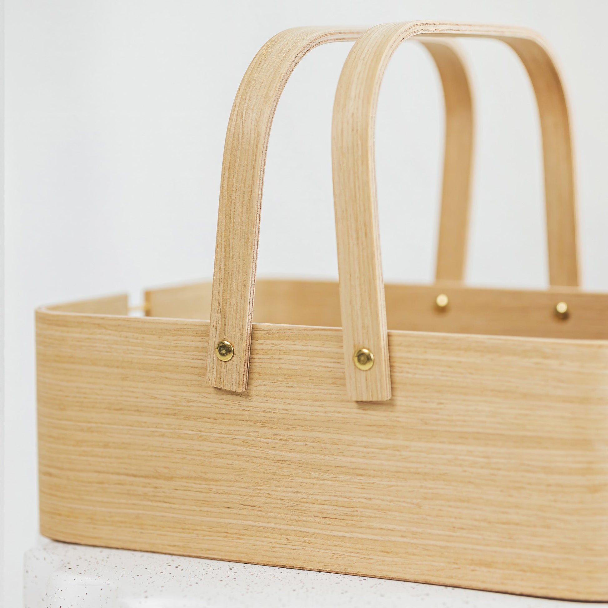 Wooden Basket, Natural Oak with Handles - Filled with Fruits and Vegetables